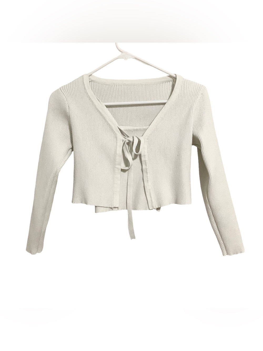 Ribbed Tie-Front Cropped Cardigan Two Piece Set